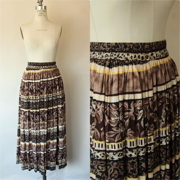 Vintage 1990s Skirt, Brookridge Black and Brown Full Circle, Elastic Waist, Boho - Picture 1 of 10